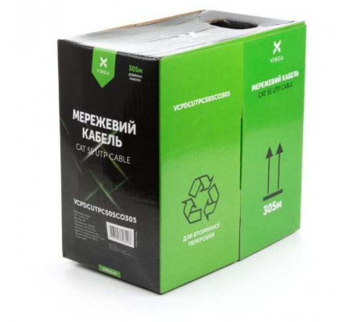 Кабель мережевий Vinga UTP 305м cat.5e Copper 4 pairs 0.5мм мідь (VCPDCUTPC505CO305)
