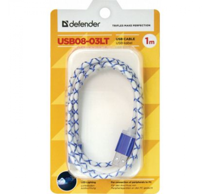 Defender Дата кабель USB08-03LT USB - Micro USB, BlueLED backlight, 1m Defender (87555)