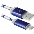Defender Дата кабель USB08-03LT USB - Micro USB, BlueLED backlight, 1m Defender (87555)