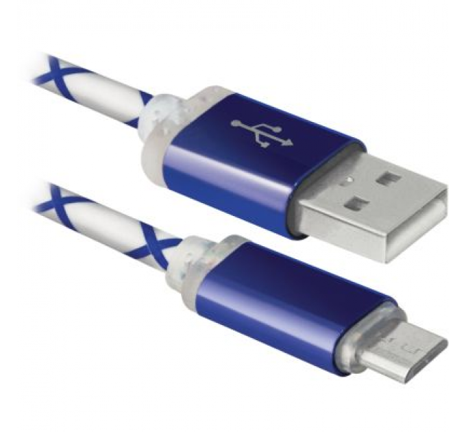 Defender Дата кабель USB08-03LT USB - Micro USB, BlueLED backlight, 1m Defender (87555)