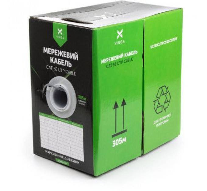Кабель мережевий Vinga UTP 305м cat.5e Copper 4 pairs 0.5мм мідь (VCPDCUTPC505CO305)