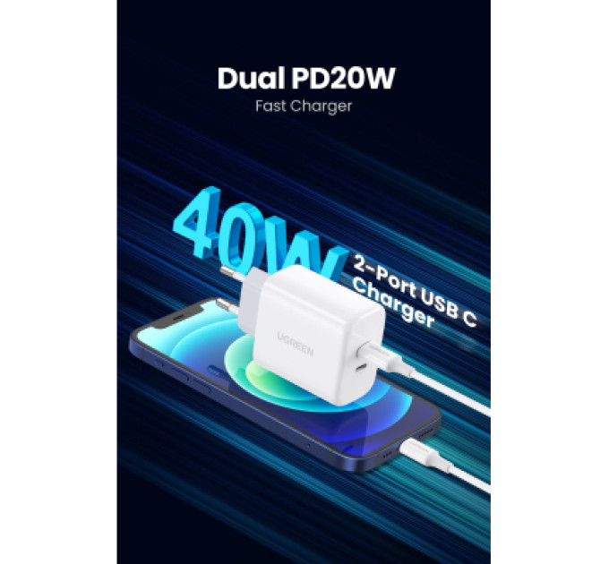 Ugreen Зарядний пристрій Ugreen 2xUSB 40W PD (2xType-C) PD CD243 White (10343)