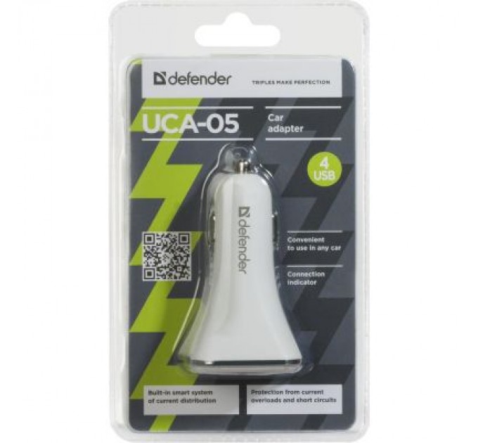 Defender Зарядний пристрій Defender UCA-05 авто, 4 порта USB, 5V / 8A (83567)
